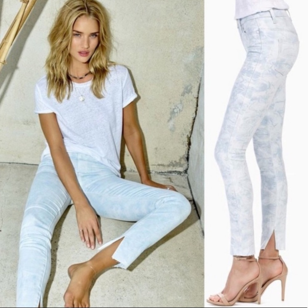 NWT Rosie HW x PAIGE Madeline marbled raw hem jean
